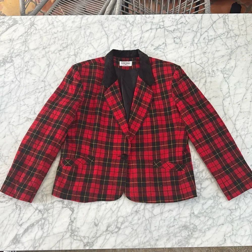 Vintage Alfred Dunner Red Tartan Plaid Wool Blend Blazer Size M/L